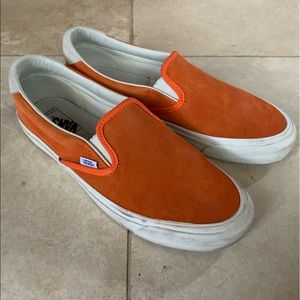 Vans orange and white suede slip ons size 10.5